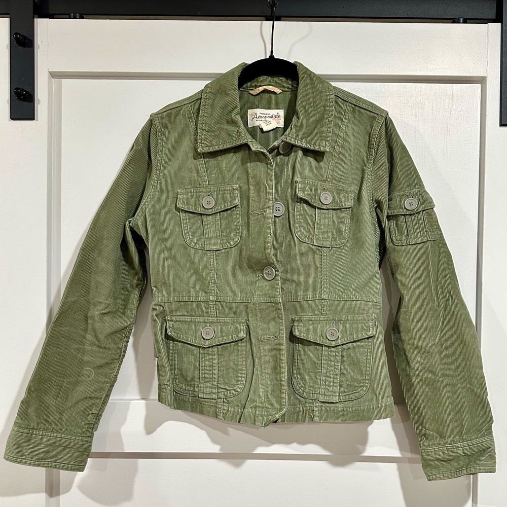 Aeropostale Army Green Corduroy Utility Jacket Size M